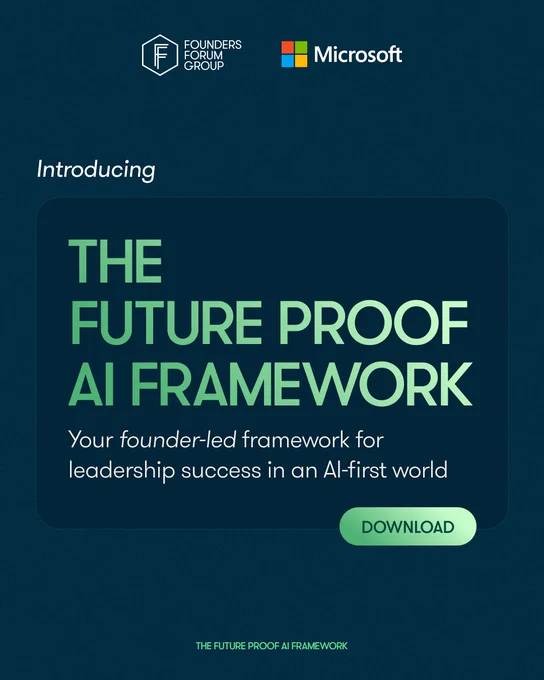Text: Introducing\nTHE FUTURE PROOF AI FRAMEWORK\nYour founder-led framework for leadership success in an AI-first world\nDOWNLOAD\nTHE FUTURE PROOF AI FRAMEWORK