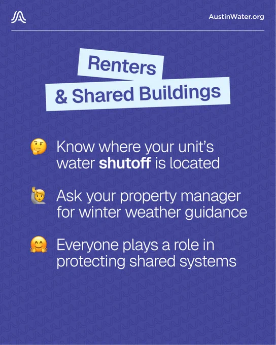 Renters & Shared Buildings:
Know where your unit's water shutoff is located
Ask your property manager or winter weather guidance
Everyone plays a role in protecting shared systems
