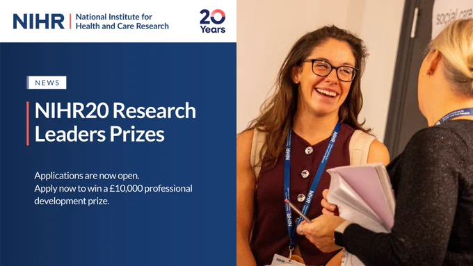 NIHR20 Research Leaders Prizes

Applications are now open.
Apply now to win a £10,000 professional development prize.