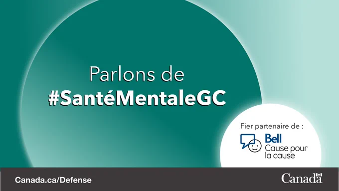 Texte sur l’image : Parlons de #SantéMentaleGC. Fier partenaire de Bell Cause pour la cause.