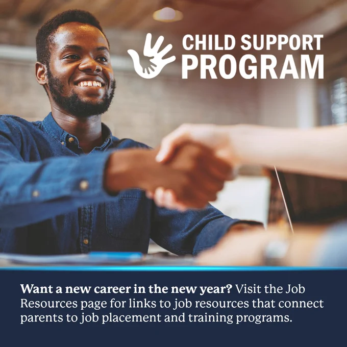 Want a new career in the new year? Visit the Job Resources page for links to job resources that connect parents to job placement and training programs.
Image: A man interviewing for a job shakes hands with a hiring manager. The Florida Child Support Program logo is in the top right corner.