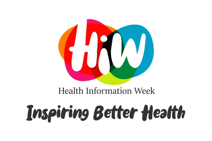 Health Information Week logo: colourful overlapping circles in pink, orange, red, green and blue forming the letters 'HiW', with the text 'Health Information Week' above 'Inspiring Better Health' below.