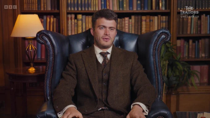 Matthew from The Traitors series 4, wearing brown tweed