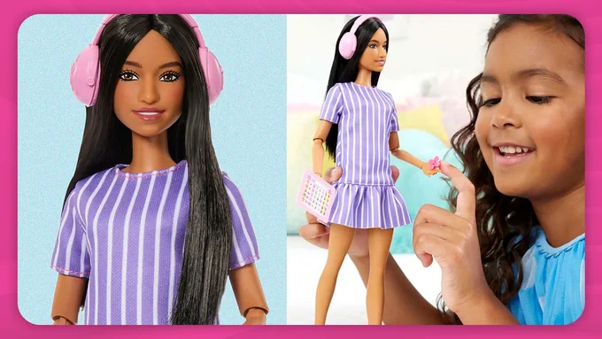girl playing with autistic Barbie doll