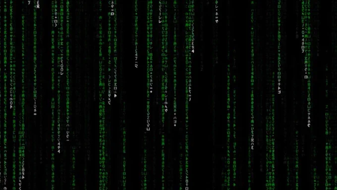 Ein schwarzer Hintergrund mit vertikal angeordneten, grünen Zeichen und Symbolen, die an Computercode erinnern. Die Zeichen scheinen von oben nach unten zu fallen.