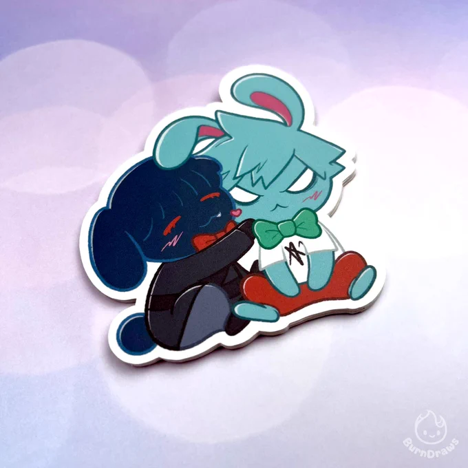 Cute chibi illustration of Ivan and Till as their bunny forms. They are sitting close and are rubbing their cheeks together. Ibanny has one paw touching Tillbun's face and both of them are smiling and blushing