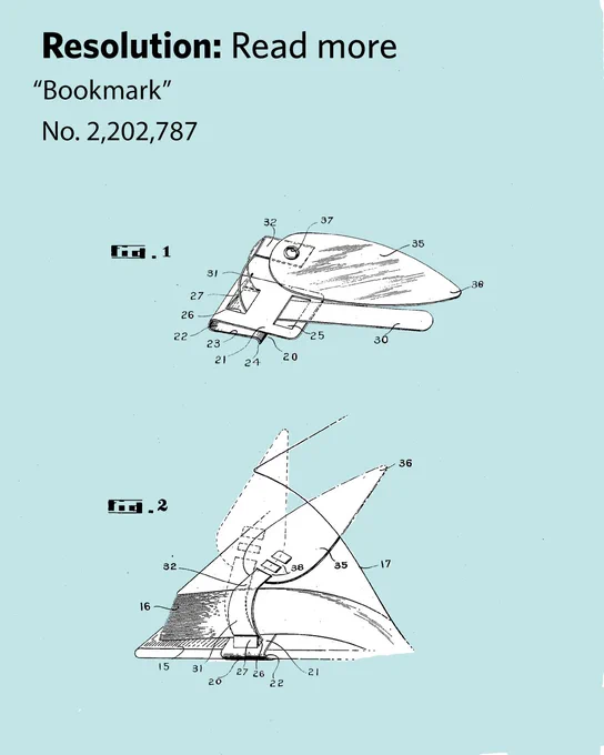 Image of two patent illustrations labeled "Bookmark". The first illustration shows a detailed design of an airplane-shaped bookmark with numbered parts. The second illustration displays a sailboat-shaped bookmark, also detailed with numbers correlating to different components.