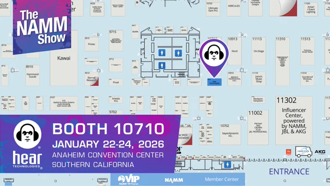 NAMM Show floor showing Hear Tech booth location in Hall A.