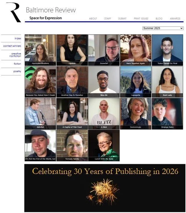 Grid with faces of recently published writers and text, "Celebrating 30 Years of Publishing in 2026"