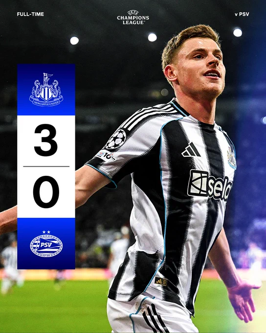 FULL-TIME | Newcastle United 3 PSV 0