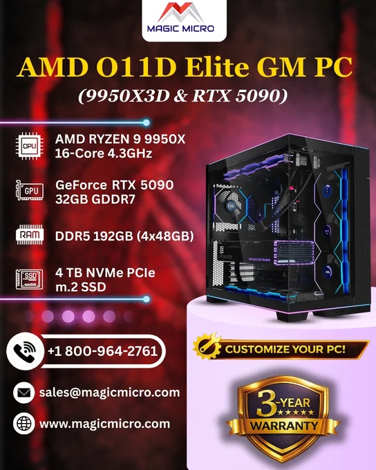 Unmatched Power for Elite Performance with AMD O11D Elite GM PC (9950X3D & RTX 5090)