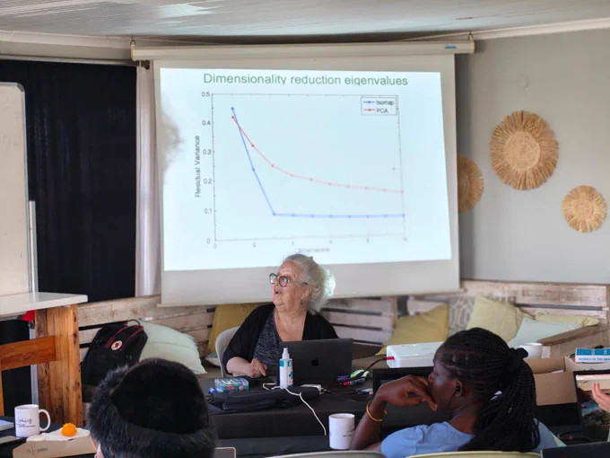 Sara Solla during her lecture.