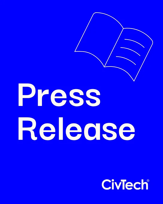 Blue background with white text that reads "Press Release" with white book line graphic in the top-right corner.