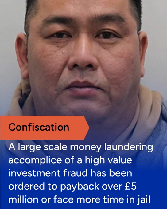 Social media graphic for Hang Ling for £5 million pound confiscation order under proceeds of crime