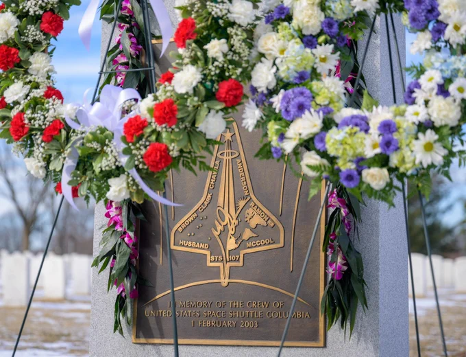 The Space Shuttle Columbia Memorial is seen during a wreath laying ceremony that was part of NASA’s Day of Remembrance, Thursday, Jan. 23, 2025, at Arlington National Cemetery in Virginia. Wreaths were laid in memory of those men and women who lost their lives in the quest for space exploration.
Credit: NASA/Bill Ingalls