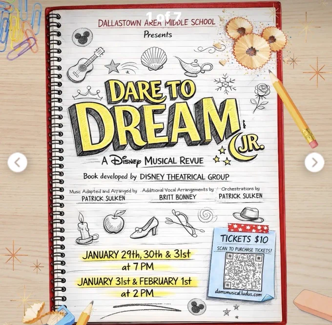 Flyer for upcoming musical. January 29th through February 1st.