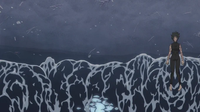 Jujutsu Kaisen Season 3 Episode 4, Maki laying on the shore.