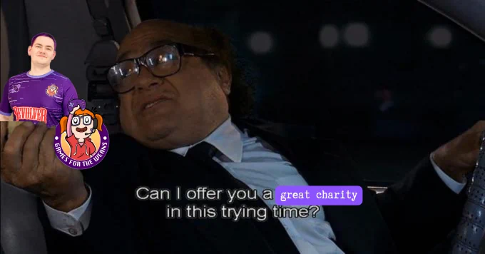 Danny De Vito offers you a tiny Gamer in Residence and the logo of Games for the Weans