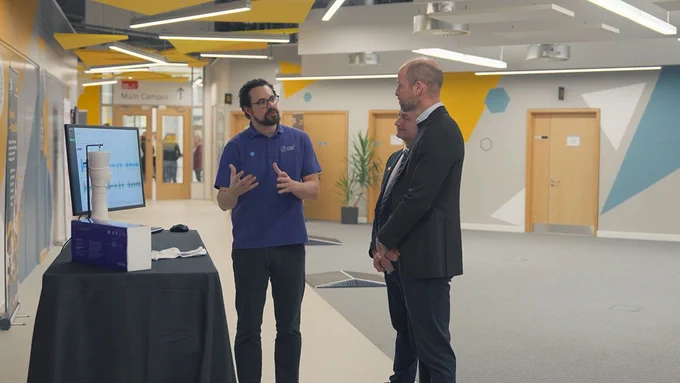 Dr Zeke Steer, Founder of Milbotix meets Prince William at UWE