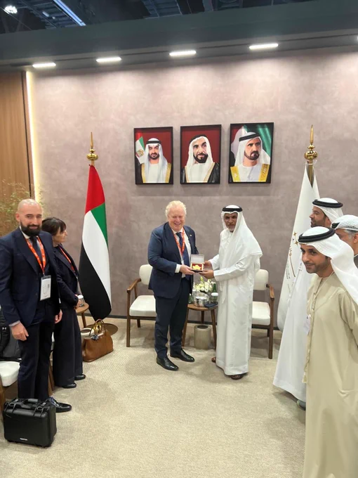 Alexandre Santos CEO of Santor security inc. on the left with Jean Charest and honorable H.E. Dr. Nasser Humaid Al Nuaimi, Secretary General of the Tawazun Council in the middle.