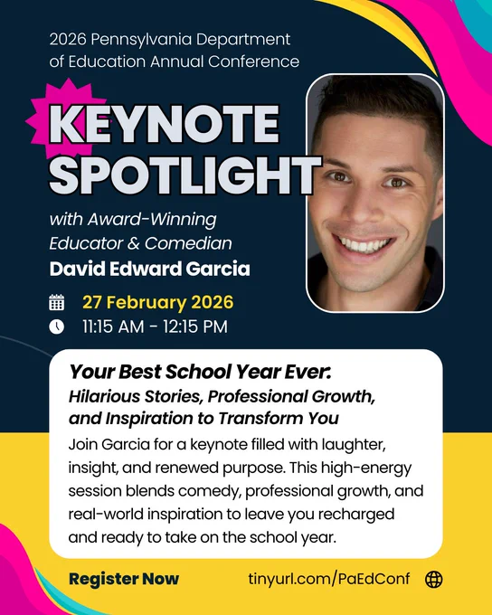 Headshot of David Edward Garcia. Text reading, keynote spotlight. 2026 PDE Conference.