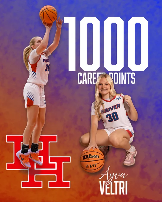 A graphic depicting Ayva Veltri’s 1000th career point.