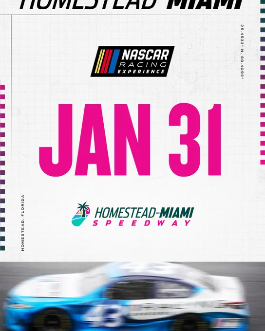 Graphic for the NASCAR Racing Experience at Homestead Miami Speedway on Jan 31.