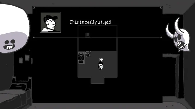 A screenshot of OFF. The Batter is in front of a comic book. Batter says: "This is really stupid."
