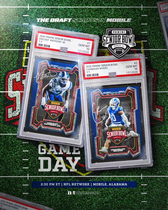 Chandler Rivers and Vincent Anthony Jr play in the Panini Senior Bowl at 2:30 on N F L Network in Mobile, Alabama.