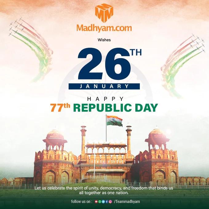 From the sacrifices of our heroes to the dreams of our future—
India stands strong, united, and proud.
Let the Tricolour remind us of our duty towards the nation.
Happy 77th Republic Day! 🇮🇳

#RepublicDay #DeshBhakti #ProudToBeIndian #JaiHind #UnityInDiversity #IndianPride #26January #MeraBharat