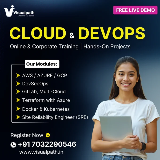 ☁️🚀 Cloud & DevOps Training – Free Live Demo
Take your IT career to the next level with Visualpath – A Technology School. Our Cloud & DevOps Online & Corporate Training is designed with hands-on projects, real-time tools, and industry best practices to make you job-ready.

Learn in-demand technologies like AWS, Azure, GCP, DevSecOps, GitLab, Multi-Cloud, Terraform with Azure, Docker & Kubernetes, and Site Reliability Engineering (SRE) from experienced trainers.

🎯 Why Choose Visualpath?
✔ Practical, project-based learning
✔ Expert-led sessions
✔ Career-focused curriculum
✔ Flexible online training

📞 Call:  91 7032290546
🌐 Visit: https://www.visualpath.in

👉 Register now and step into the future of Cloud & DevOps careers! 💼🔥

#CloudAndDevOps #DevOpsTraining #CloudComputing #AWS #Azure #GCP #Docker #Kubernetes #Terraform #DevSecOps #FreeLiveDemo #Visualpath