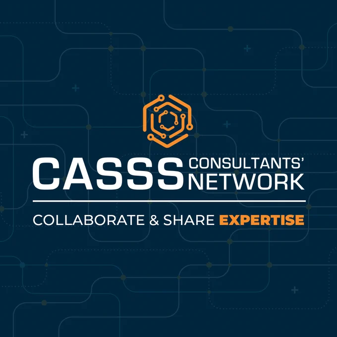 Dark blue graphic with text 'CASSS Consultants' Network'