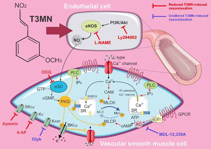 A meta-methoxy nitrostyrene showed ~100× greater vasorelaxant potency than its para-counterpart in rat aorta, engaging both endothelial NO signaling and smooth-muscle sGC/cGMP pathways. Small chemical tweaks, big physiological impact—how might this guide future vasodilator design?