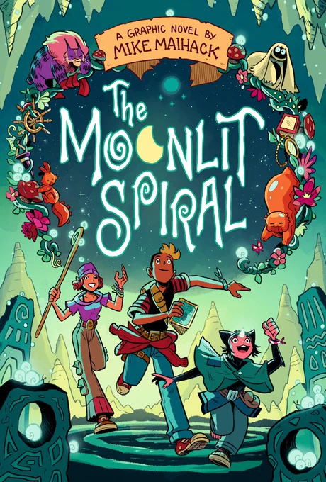 Cover for Mike Maihack's upcoming fantasy graphic novel, THE MOONLIT SPIRAL. Out in shops 10/6/26 from Candlewick Press and available for preorder right now!
