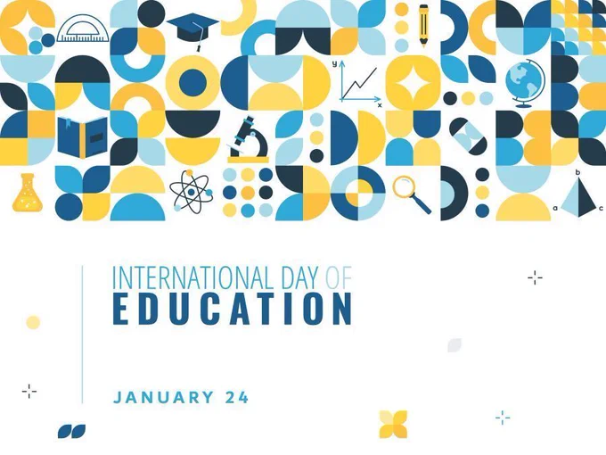 Colorful geometric banner with education icons and the text “International Day of Education – January 24