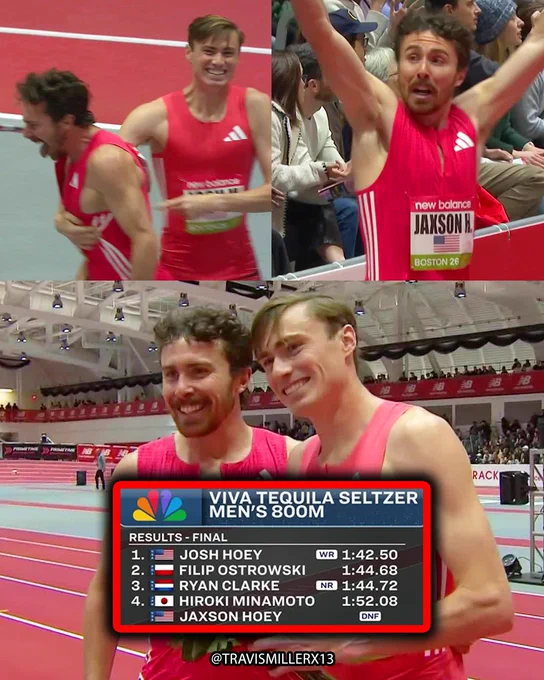 Jaxson Hoey's reaction after pacing his brother Josh Hoey to a new indoor 800m world record 🇺🇸❤️