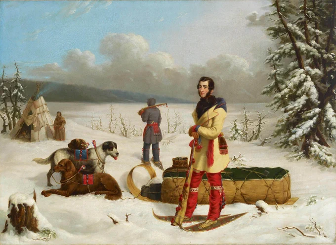 Paul Kane, “Scene in the Northwest—Portrait of John Henry Lefroy,” c.1845-46, oil on canvas, 55.5 x 76 cm, Art Gallery of Ontario. 