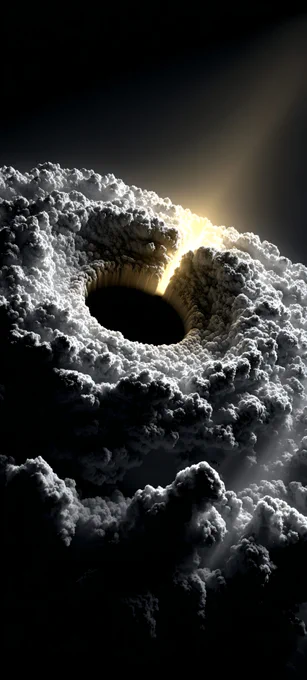 Path-traced volumetric torus formation with emergent godrays. Extreme density scattering creates absolute negative space void under high-bit-depth illumination. Pure atmospheric engineering.