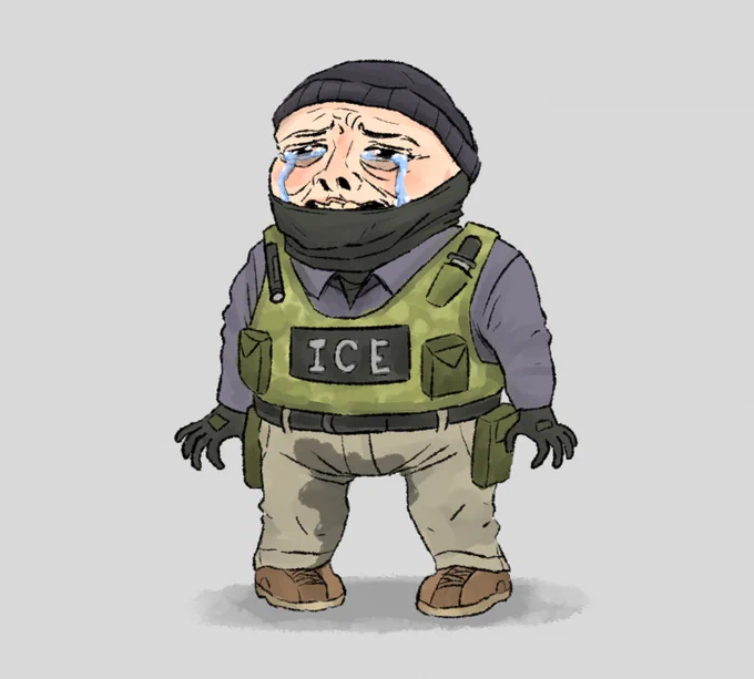 ice agent crying and pissing his pants