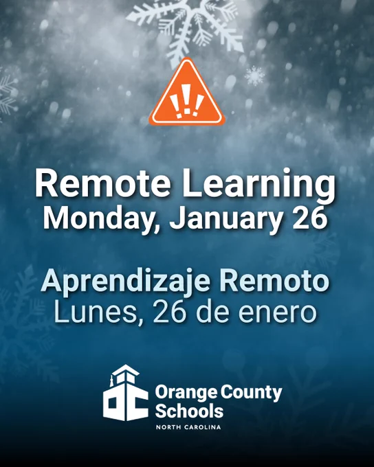 Remote Learning Day for Monday, January 26, 2026 in Orange County Schools (NC)