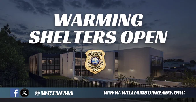 Graphic with heading Warming Shelters Open