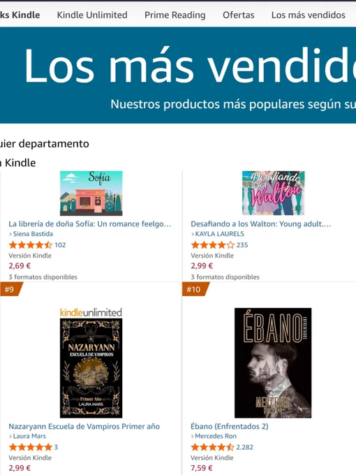 Captura a la pagina de Amazon de más vendidos, donde se ve Nazaryann Escuela de Vampiros Primer año en el puesto 9.