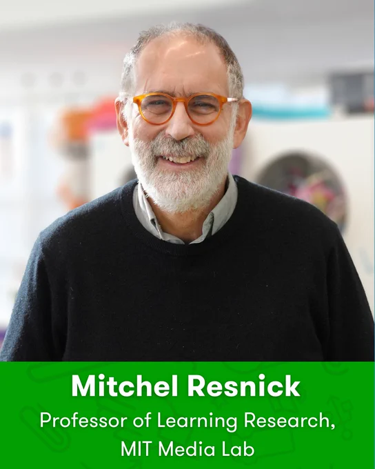 Portrait of Mitchel Resnick. Text reads: Mitchel Resnick, Professor of Learning Research, MIT Media Lab.