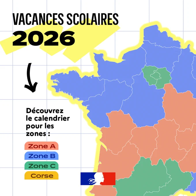 Vacances scolaires 2026. Découvrez le calendrier pour les zones A, B, C et la Corse