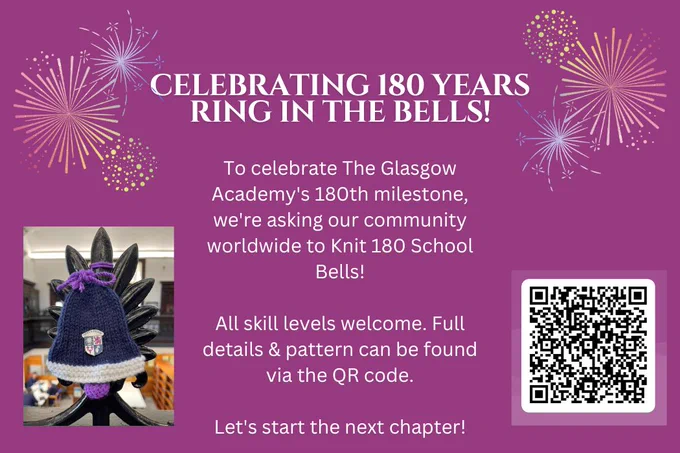Please sign up to  join our #knittingchallenge to create 180 bells to celebrate 180 years of The Glasgow Academy