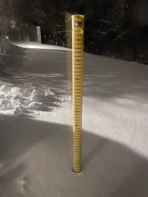 Picture of taking a snow core sample at the office. 