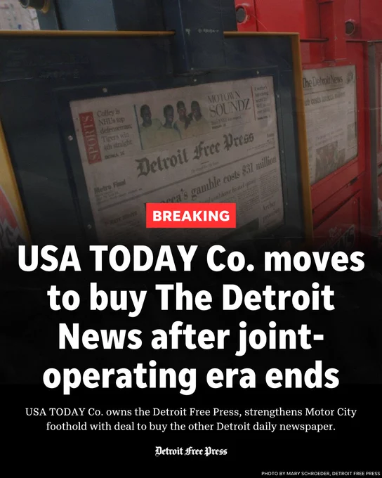 Detroit Free Press and The Detroit News newspaper racks on display. Photo by Mary Schroeder, Detroit Free Press