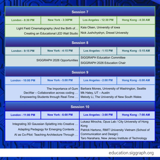 Image featuring several color-coded tables with the SOIREE schedule information, full details of the schedule are available in the post link.