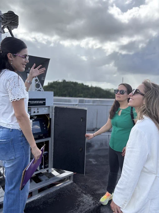 From left to right, Keila M. Pag\u00E1n, senior environmental protection specialist at CEPD, shows RadNet Monitoring Station, located in the CEPD's offices to Alyssa Arcaya, deputy administrator, EPA Region 2's, and Vanessa Martins, Region 2's chief of staff.  \n\n