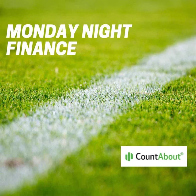 Monday Night Finance Banner image of a football field with the words "monday night finance"